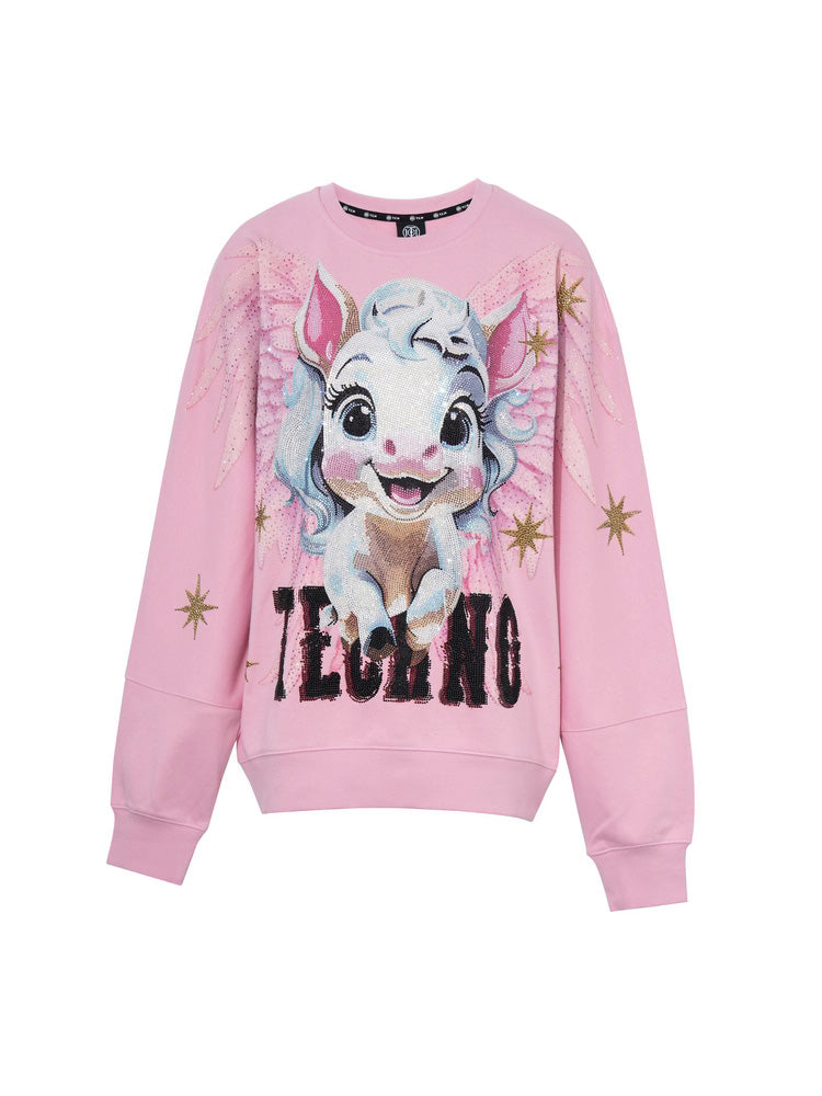 TCH Pink Rhinestone Cartoon Print Sweatshirt