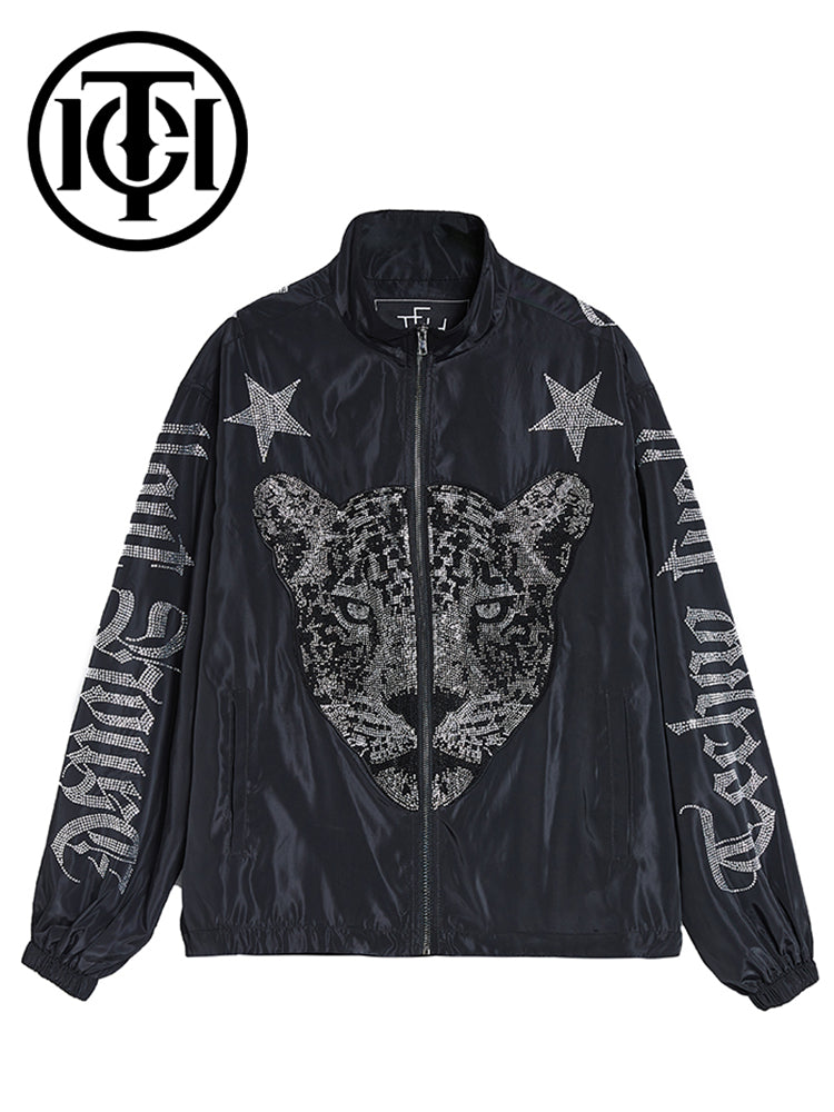 TCH Luxurious Leopard Hot Diamond Zipper Bomber Jacket