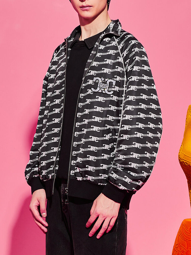 TCH Rhinestone Letter Print Zip Up Bomber Jacket