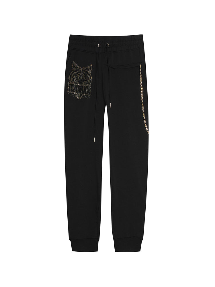 TCH Men's Animal Rhinestone Cotton Zipper Sweatpants