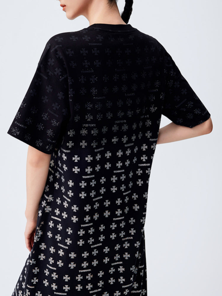 TCH Heavy Crystal Embellished Flowers Vintage Shiny Midi Dress