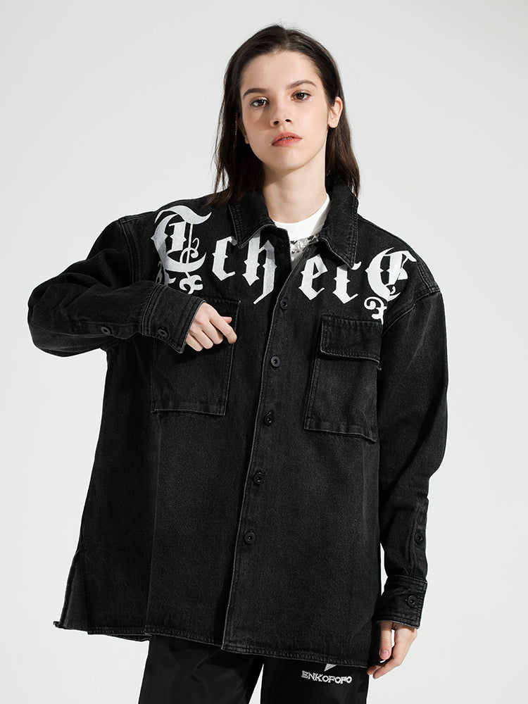 TCH Rhinestones Print Long Sleeve Denim Jacket