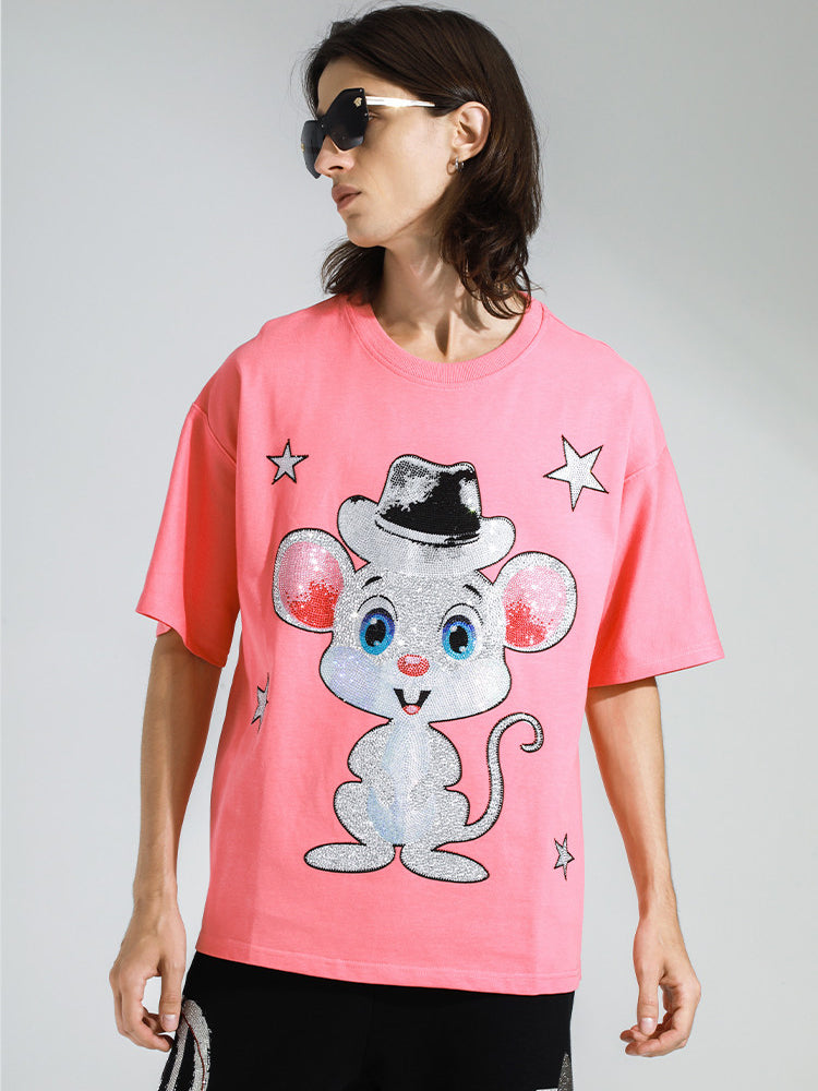 TCH Unisex Cartoon Mouse Casual Sparkle T-shirt