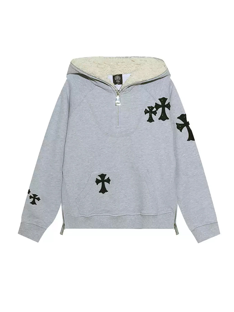 QuickShip TCH Graphic Cross Print Zip Up Hoodie Sweatshirt