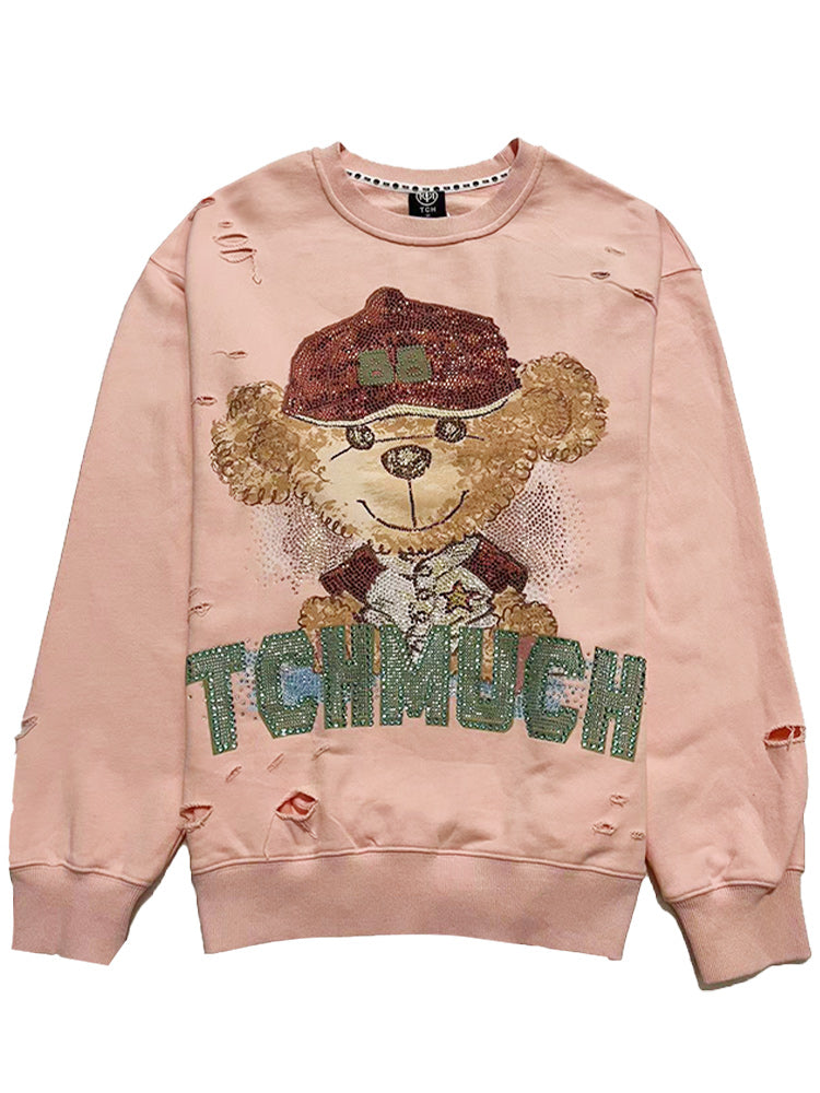 TCH Cartoon Rhinestone Letter Sweatshirt