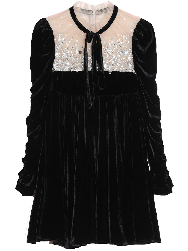 TCH Velvet Mesh Diamond Vintage Mini Dress