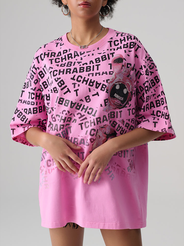 TCH Letter Graphic Rhinestone Oversized T-shirt