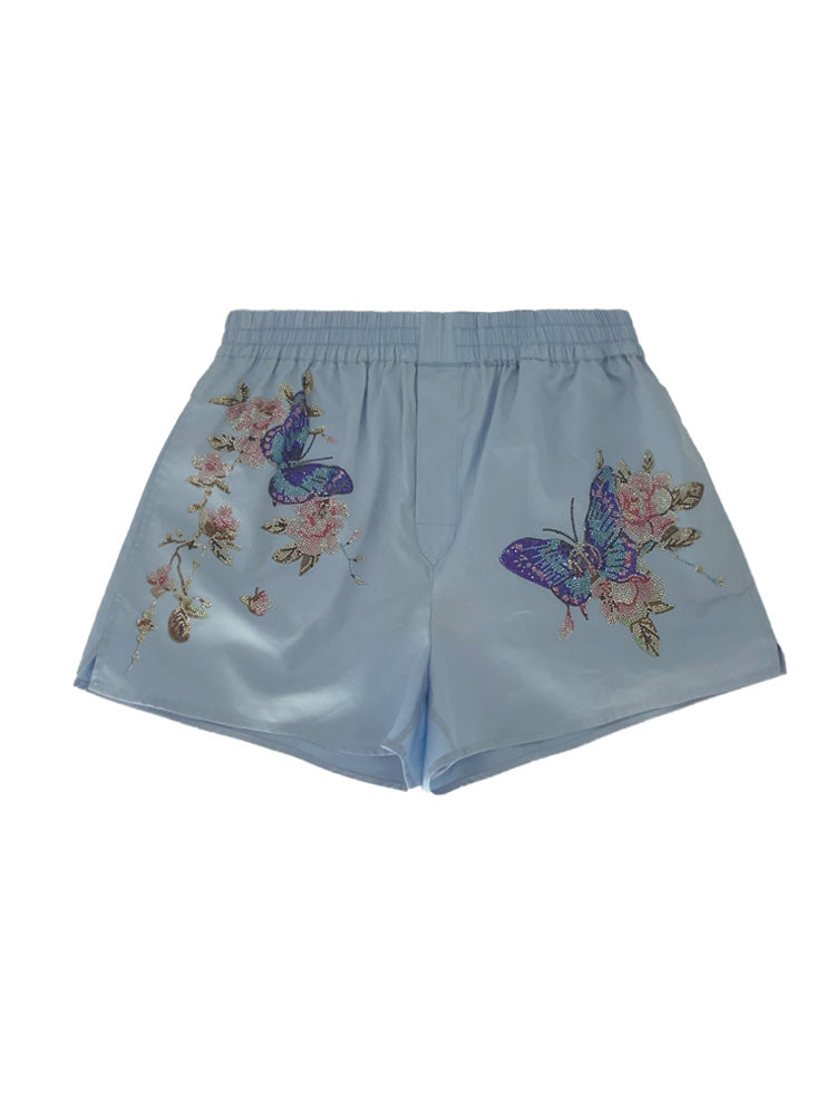 TCH Butterfly Flower Rhinestone Lightweight Shorts