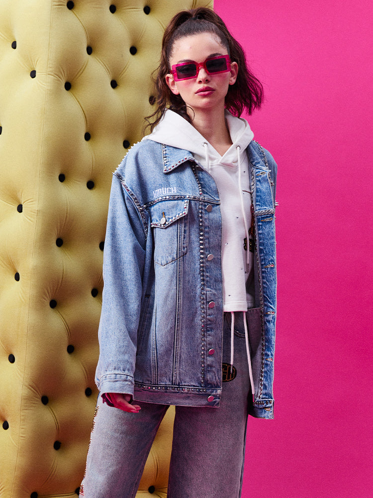TCH Casual Rivet Studded Denim Jacket