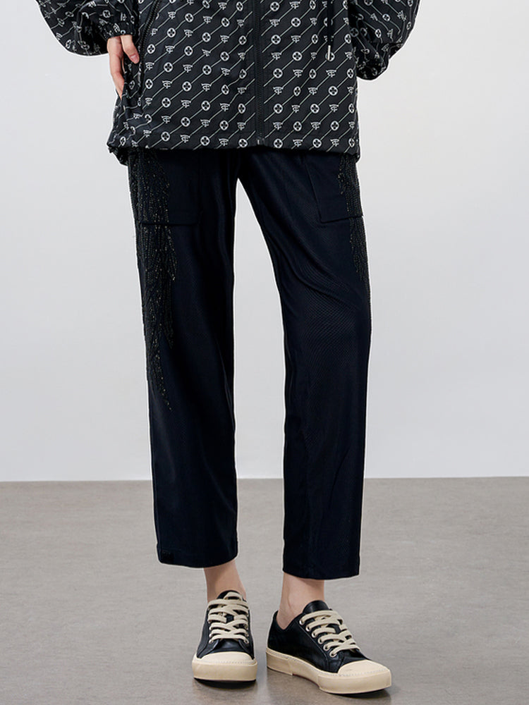TCH Rhinestone Graphic Casual Long Pants in Black