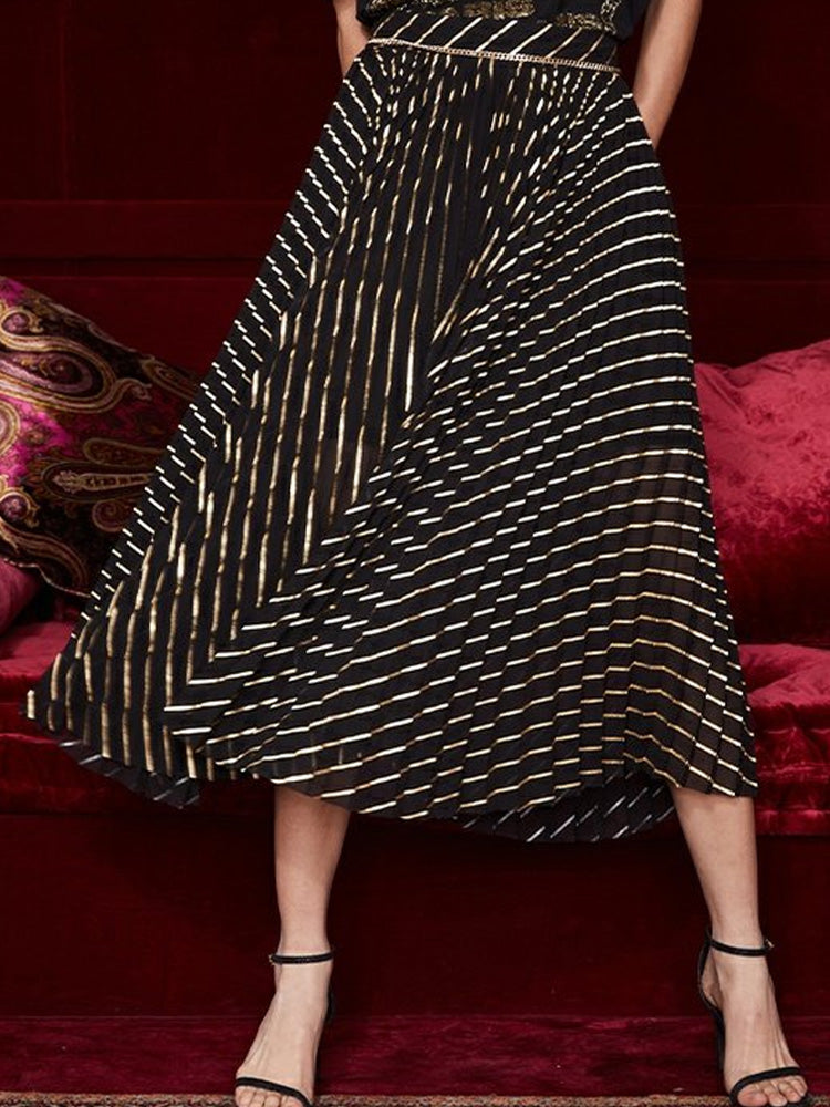 TCH High Waist Stripe Sequin Midi Skirt