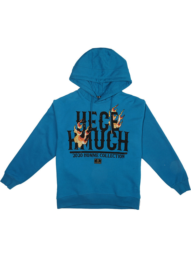 TCH Unisex Fire Letter Rhinestone Graphic Hoodie in Blue