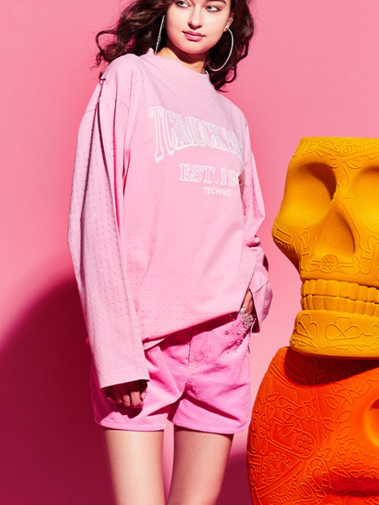 TCH Crystal-Embellished Letter Print Loose Top