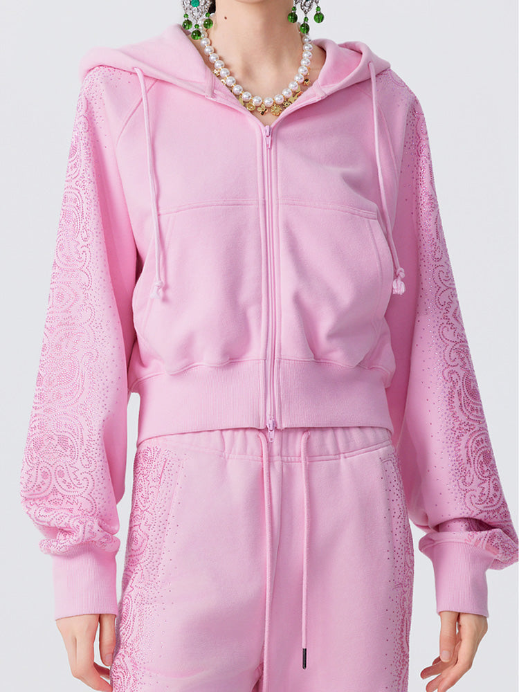 TCH Luxury Crystal-Embellished Cropped Zipper Light Jacket