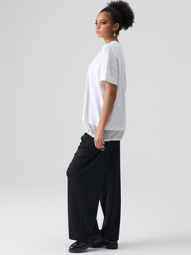 TCH Rhinestone Jersey Crepe Wide Leg Pants in Black