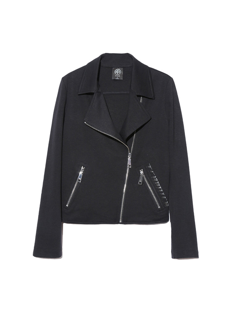 TCH Rhinestone Moto Side Zip Up Jacket