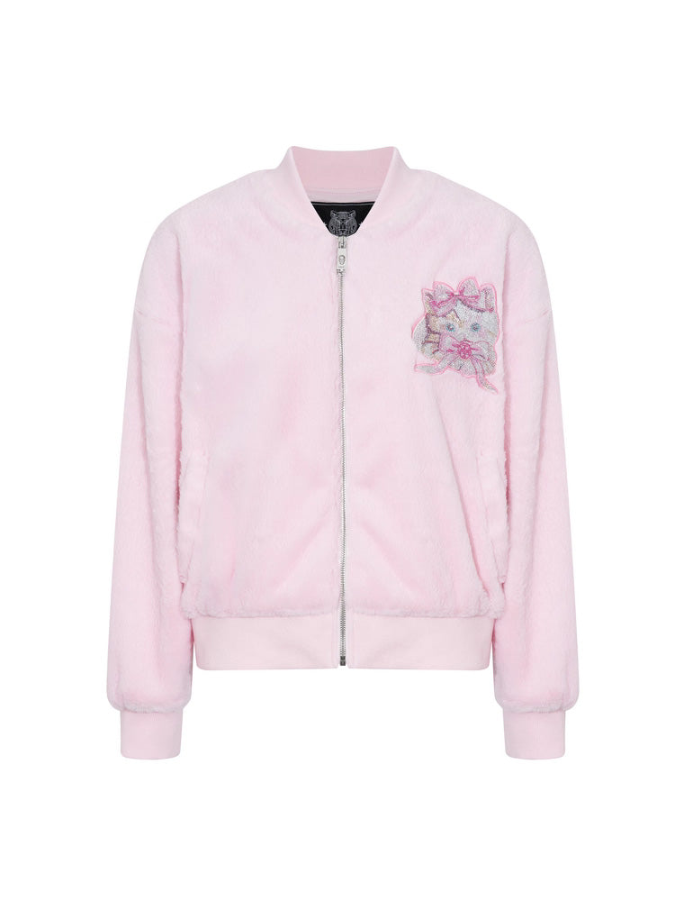 TCH Cat Rhinestone Wings Faux-Fur Jacket