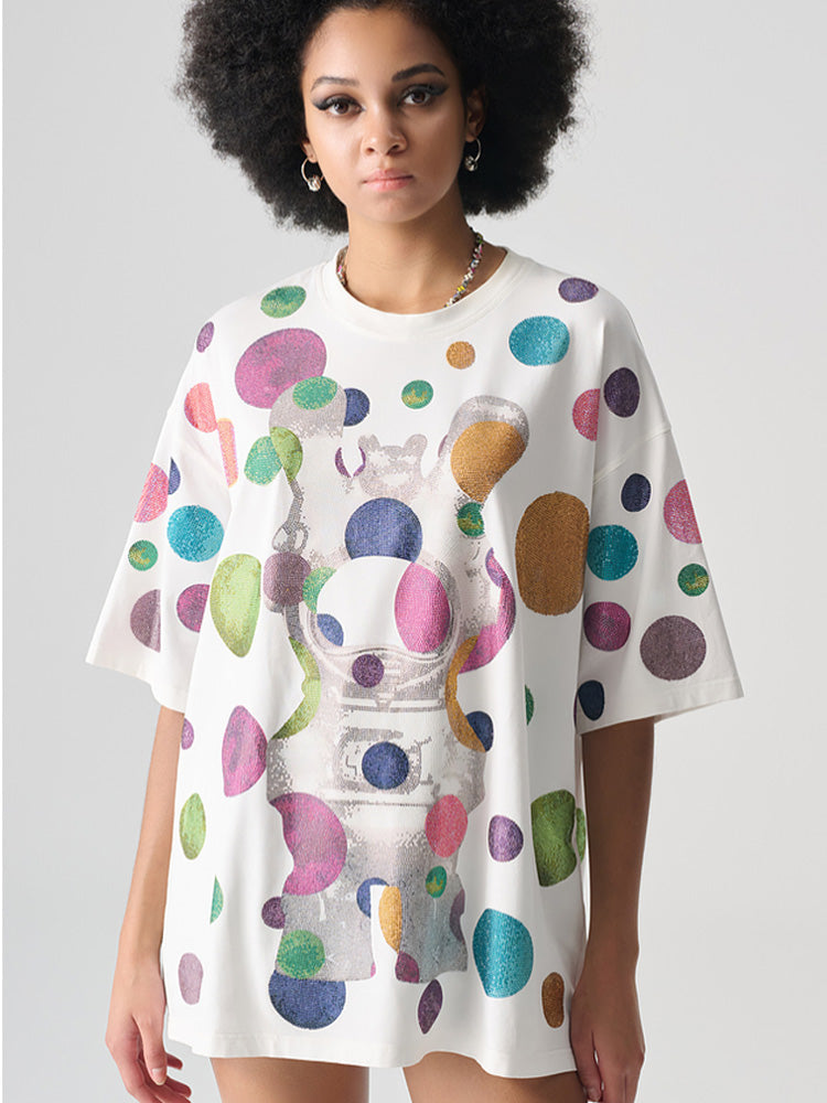 TCH Summer Colorful Rhinestone Polka Dot T-shirt
