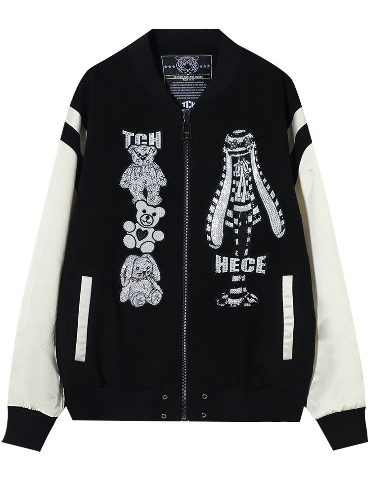 TCH Rhinestone Graphic Varsity Baseball Jacket