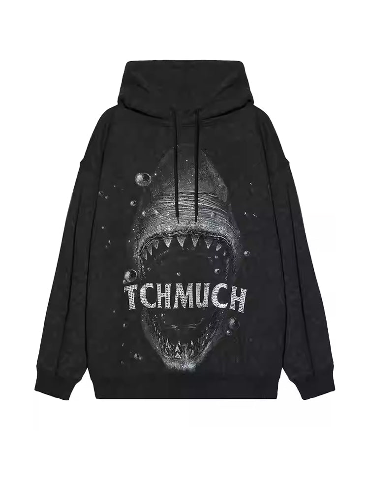 TCH Rhinestone Shark Print Black Hoodie