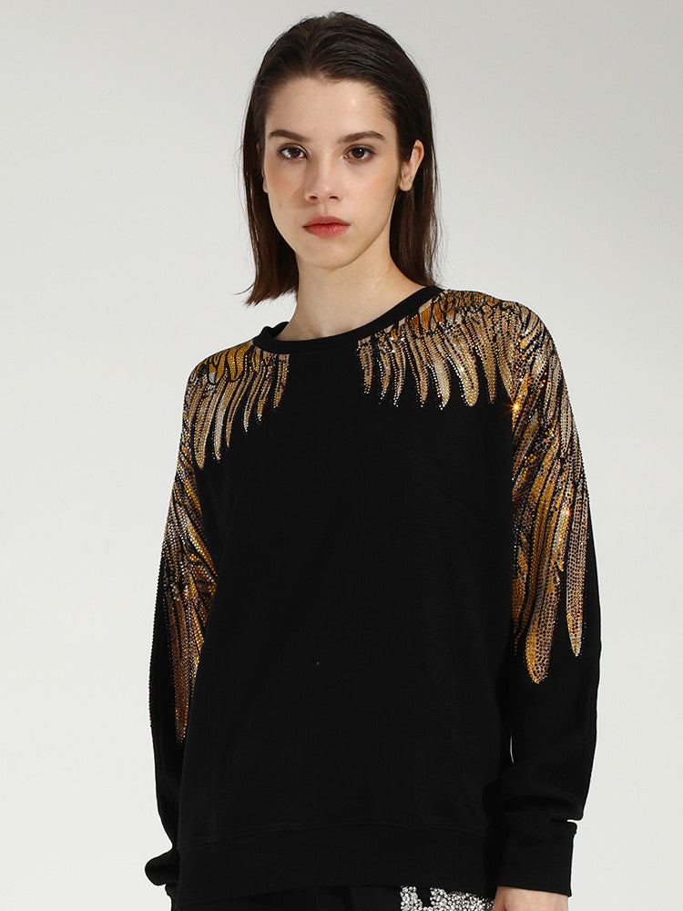 TCH Unisex Rhinestone Angel Wings Long Sleeve Sweatshirt
