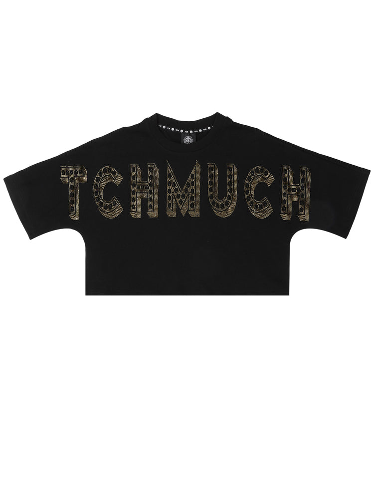 TCH Letter Print Rhinestone Cropped Top in Black