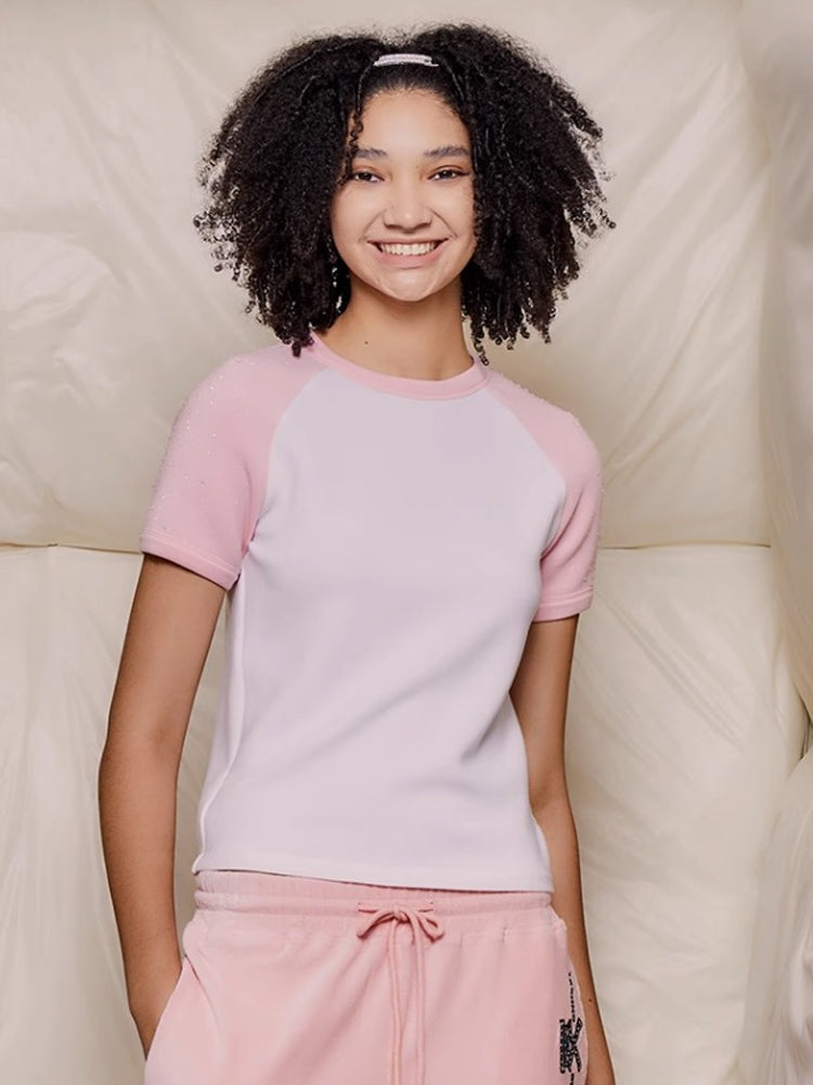 TCH Contrast Raglan T-Shirt in White and Pink