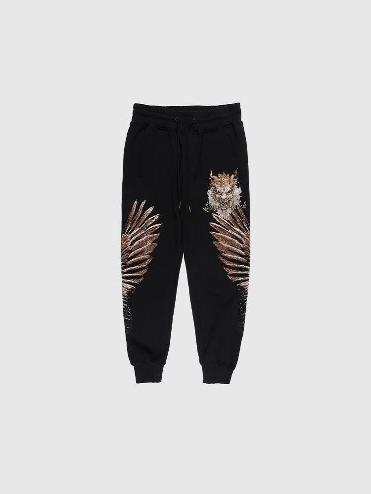 TCH Men's Wings Rhinestone Graphic Black Sweatpants