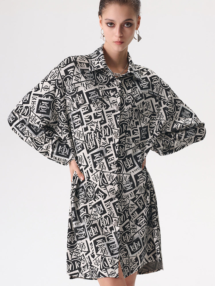 TCH Classic Collar Printed Tunic Shirt Dress