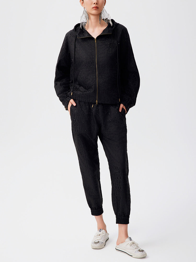 TCH Crystal-Embellished Allover Logo Nylon Jogger