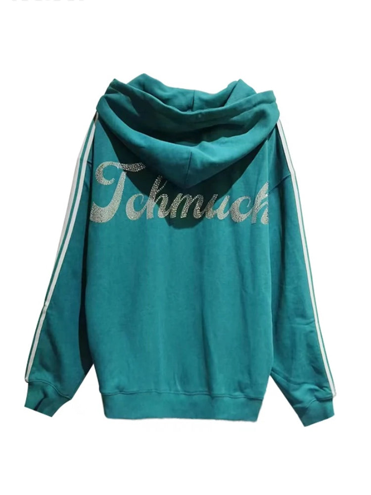 TCH Rhinestone Oversized Graphic Hoodie with Stripe
