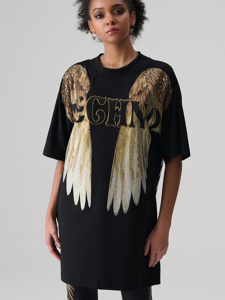 TCH Gold Rhinestone Angel Wings T-shirt Dress