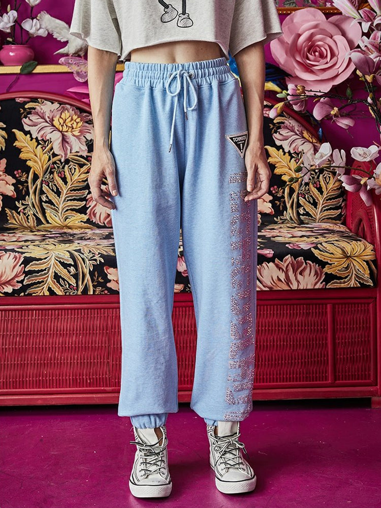 TCH Letter Rhinestone Elastic Waist Joggers