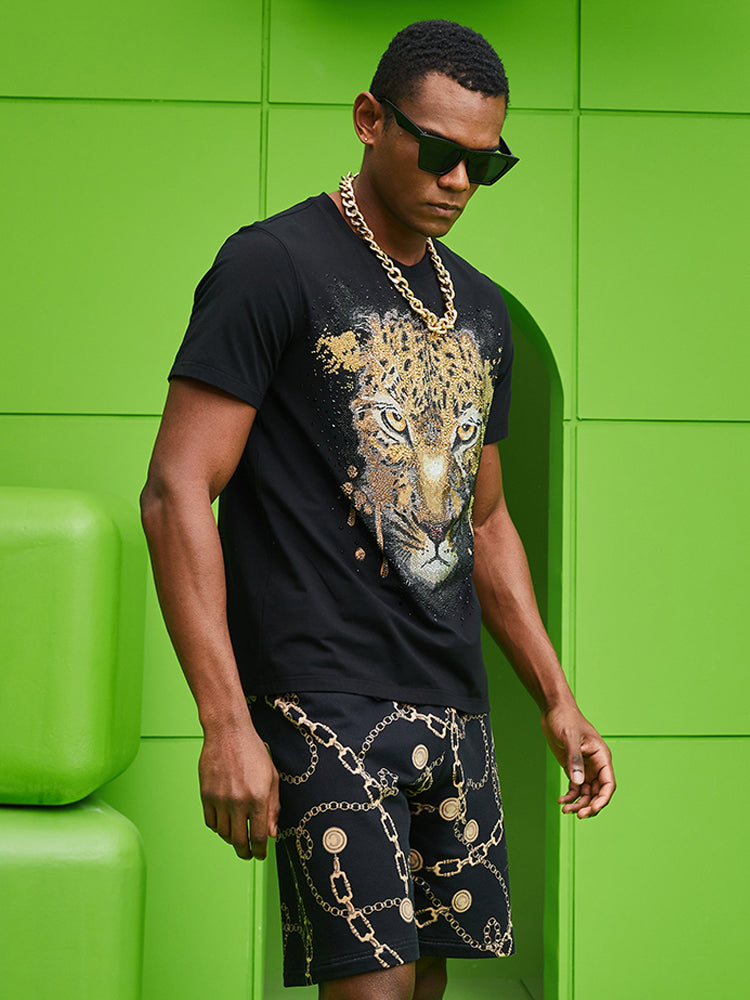 TCH Gold Rhinestone Cheetah Cotton Tee