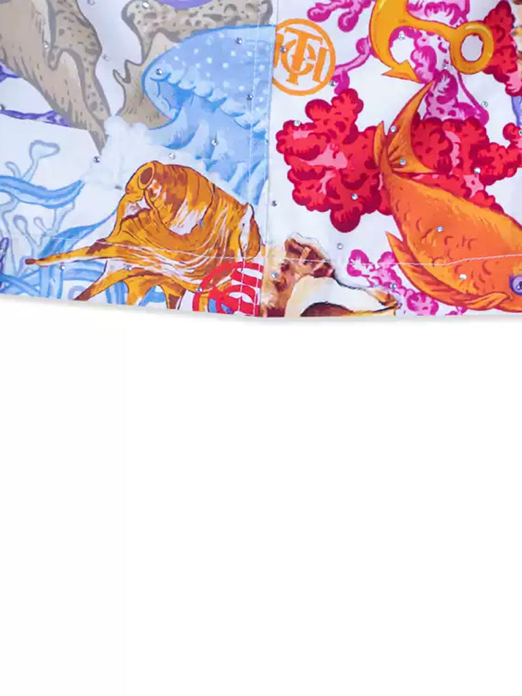 TCH Rhinestone Graphic Print Beach Shorts