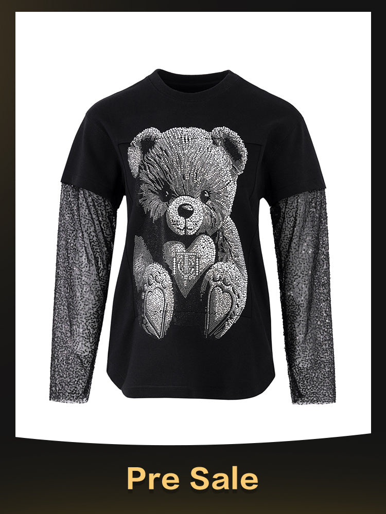 TCH Pre-sale Teddy Bear Rhinestone Sheer Mesh Top