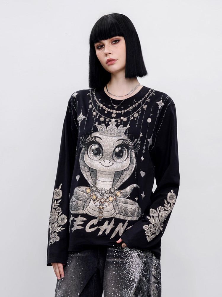 TCH Rhinestone Snake&Wings Long Sleeve Top