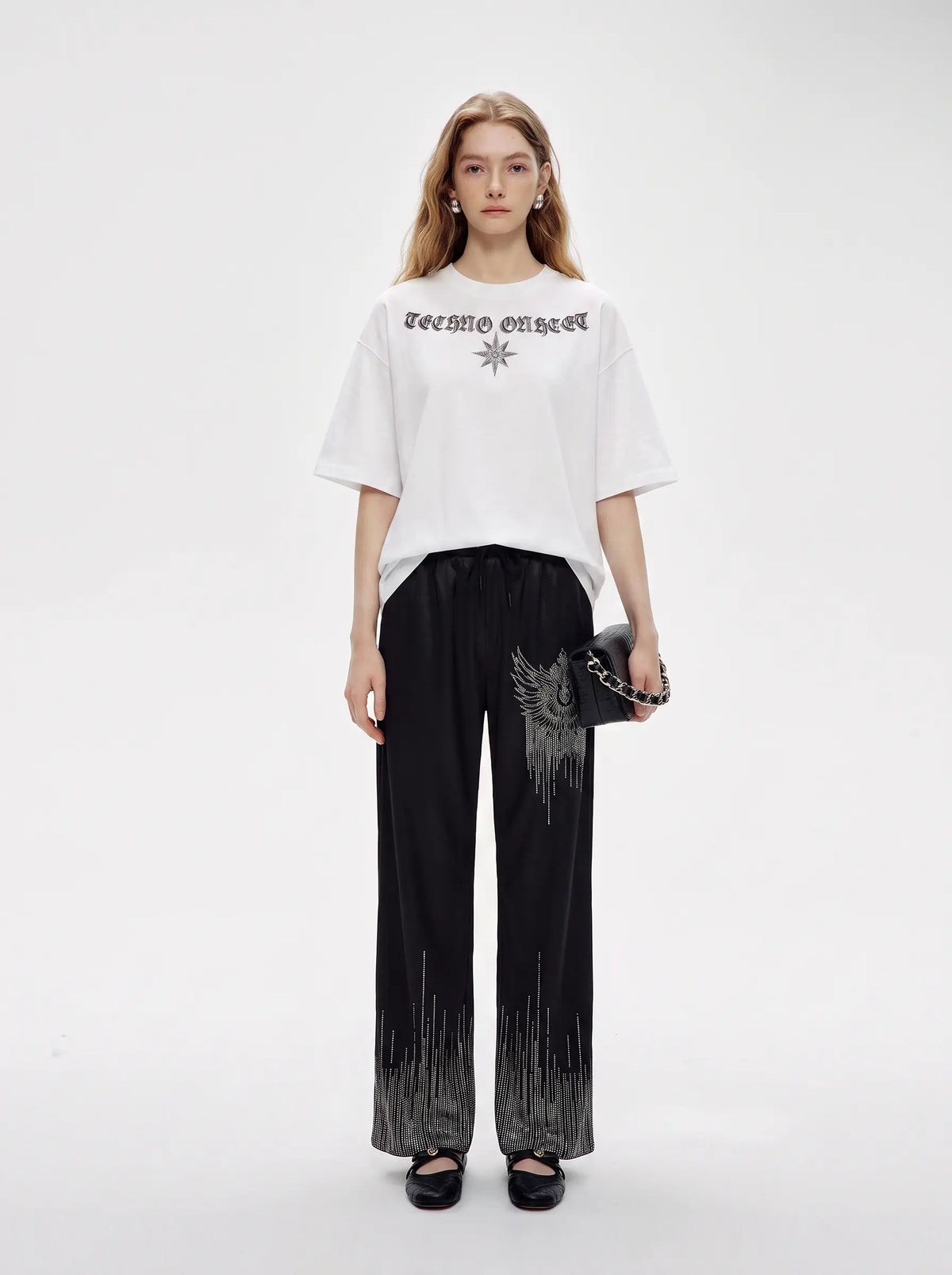 TCH Rhinestone Wing Graphic Wide-Leg Sweatpants