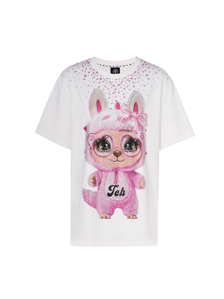 TCH Luxury Pink Rhinestone Cartoon Character T-Shirt