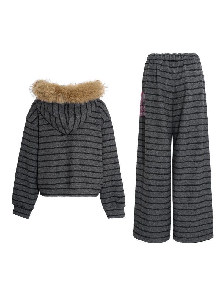 TCH Striple Graphic Rhinestone Warm 2 Piece Outfits Hoodies