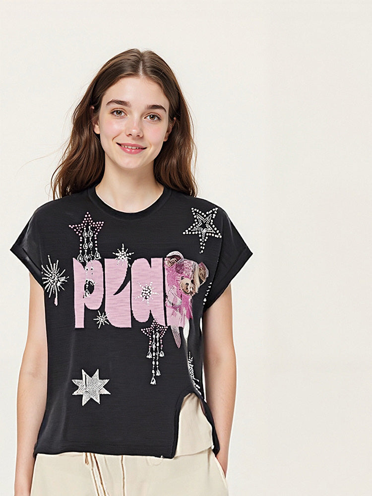 TCH Rhinestone Graphic Lightweight Knitted Tee