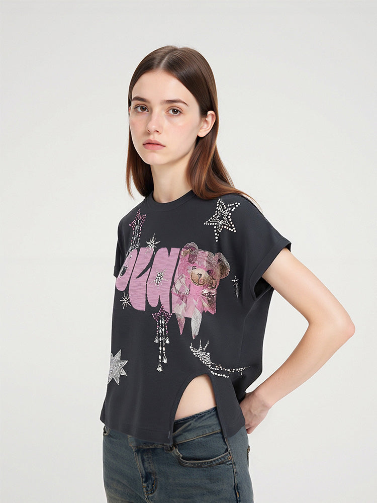 TCH Rhinestone Graphic Lightweight Knitted Tee