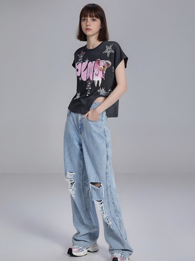 TCH Rhinestone Graphic Lightweight Knitted Tee