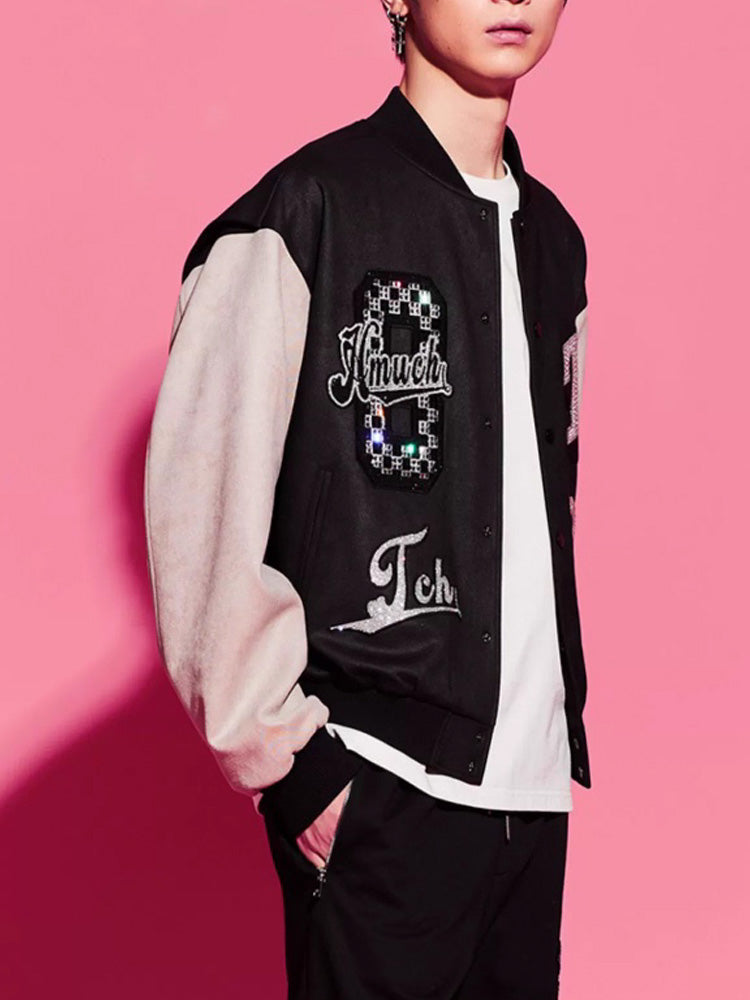 TCH Unisex Rhinestone Logo Bomber Jacket with Patch
