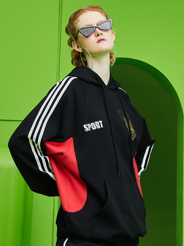 TCH Graphic Rhinestone Stripe Sportswear Hoodies
