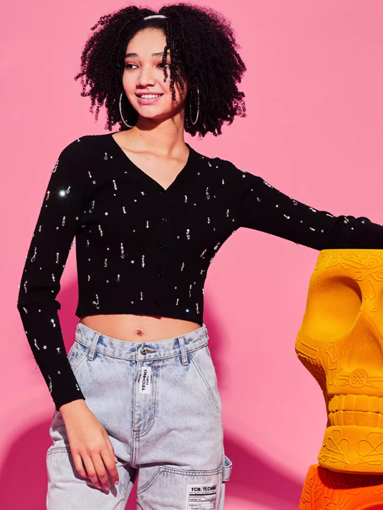 TCH Rhinestone Allover Sparkle Knit Sweater