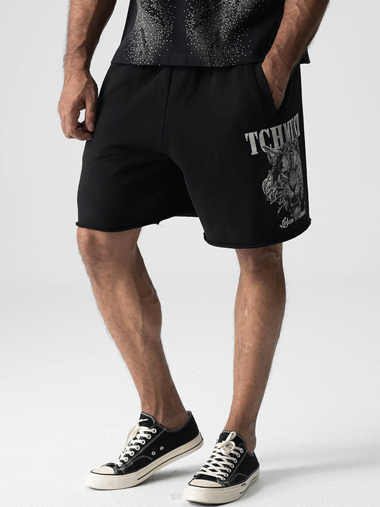 TCH Cotton Rhinestone Tiger Print Jogging Shorts
