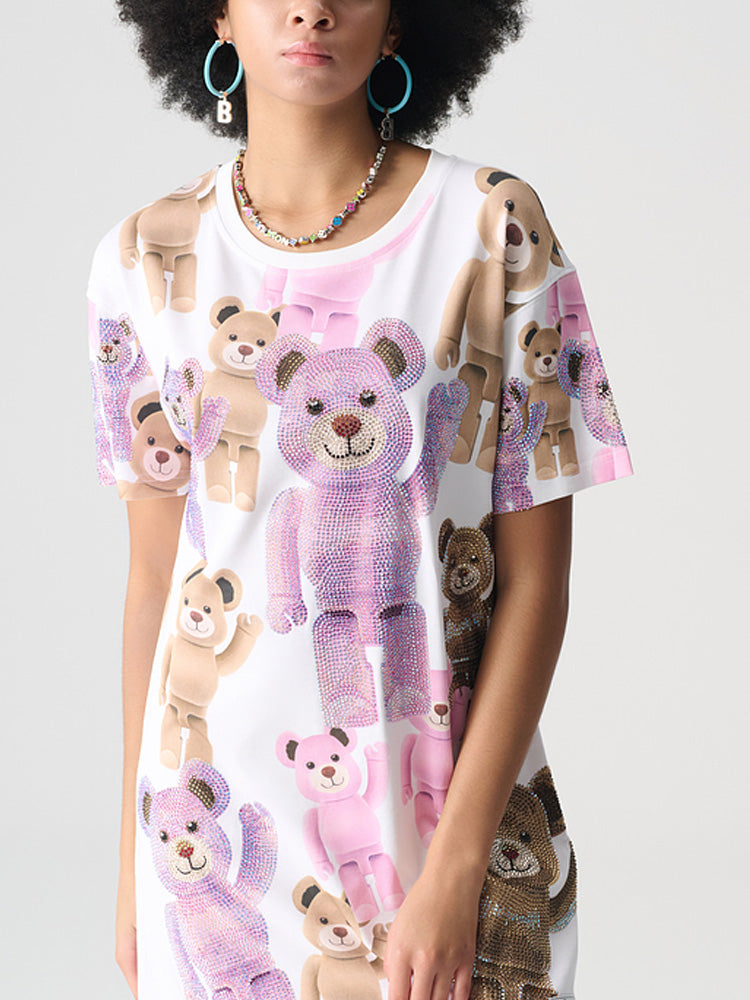 TCH Rhinestone Robot Bear Sparkling T-shirt Dress