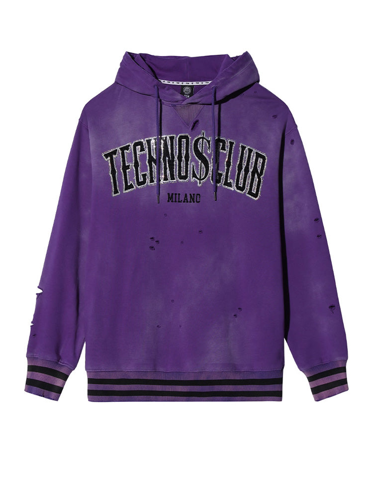 TCH Rhinestone Letter Print Destroyed Hoodie