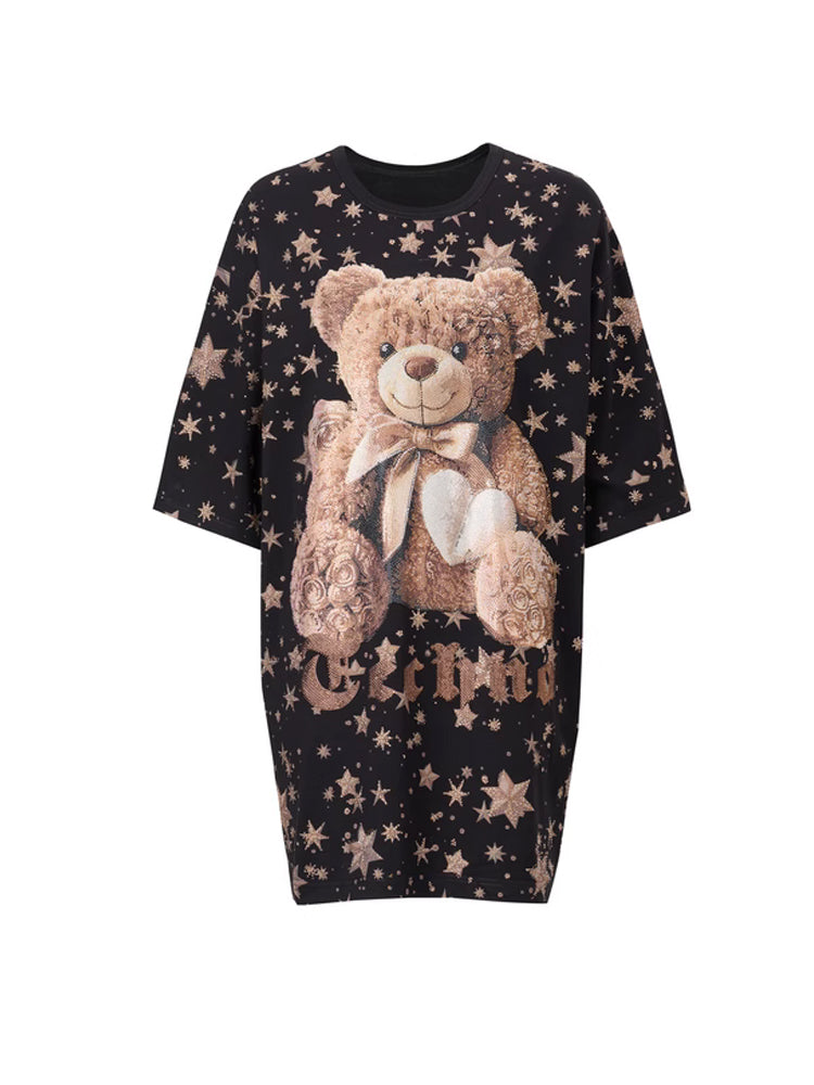 TCH Star Rhinestone Teddy Bear Oversized Mini Dress